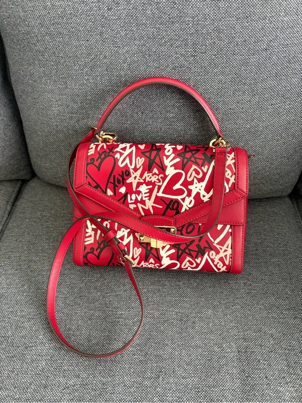 Michael Kors Red and Cream Graffiti Love Satchel